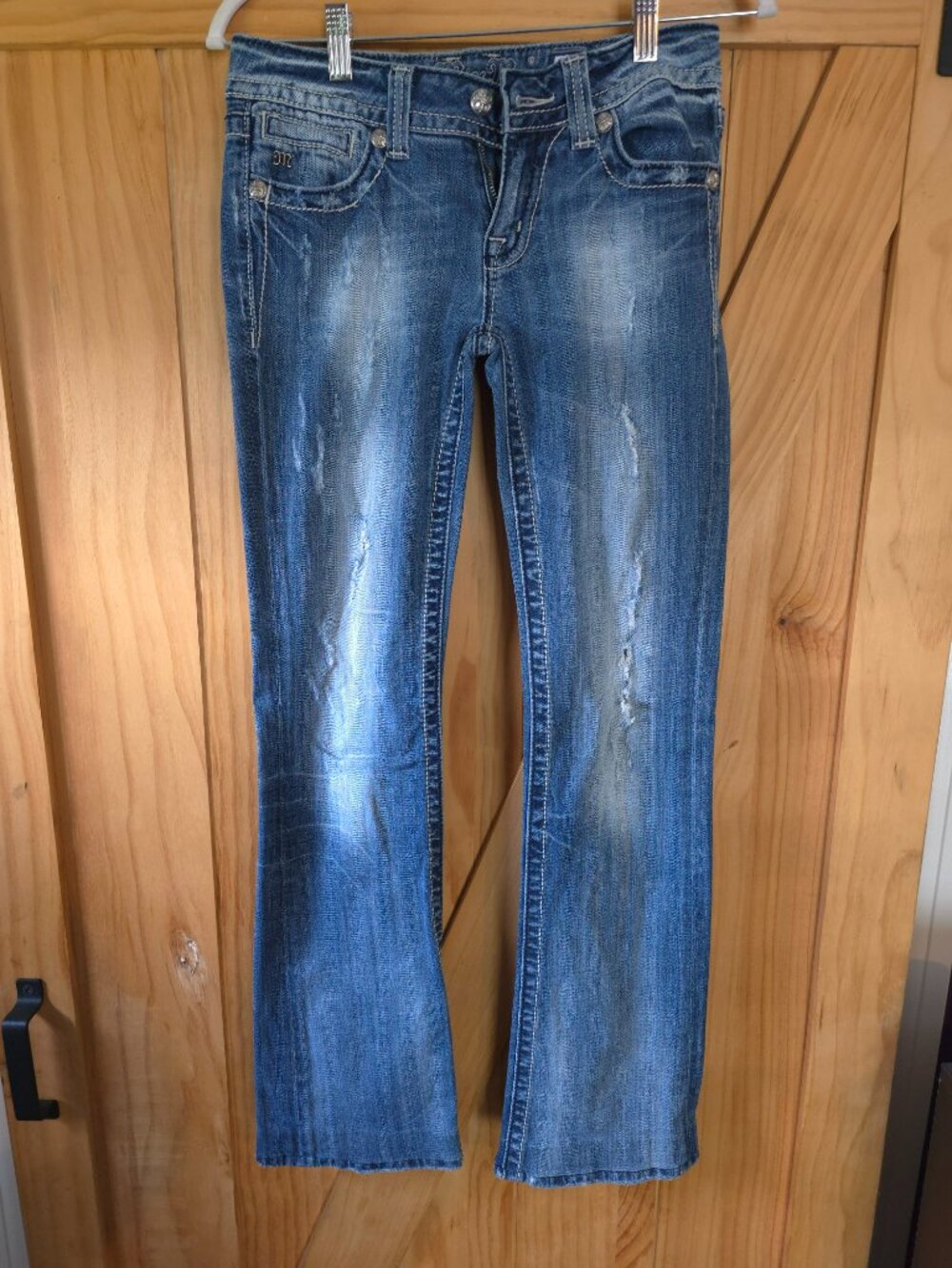 Miss Me "Everlasting Peace" Bling Pocket Bootcut Jeans size: 28
